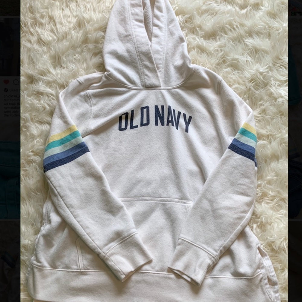Old Navy White Hoodie w/colored stripes